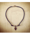 Antique Copper Hand of Hamsa Slate Blue Necklace