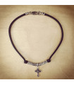 Antique Silver Cross with Beads on Black Necklace