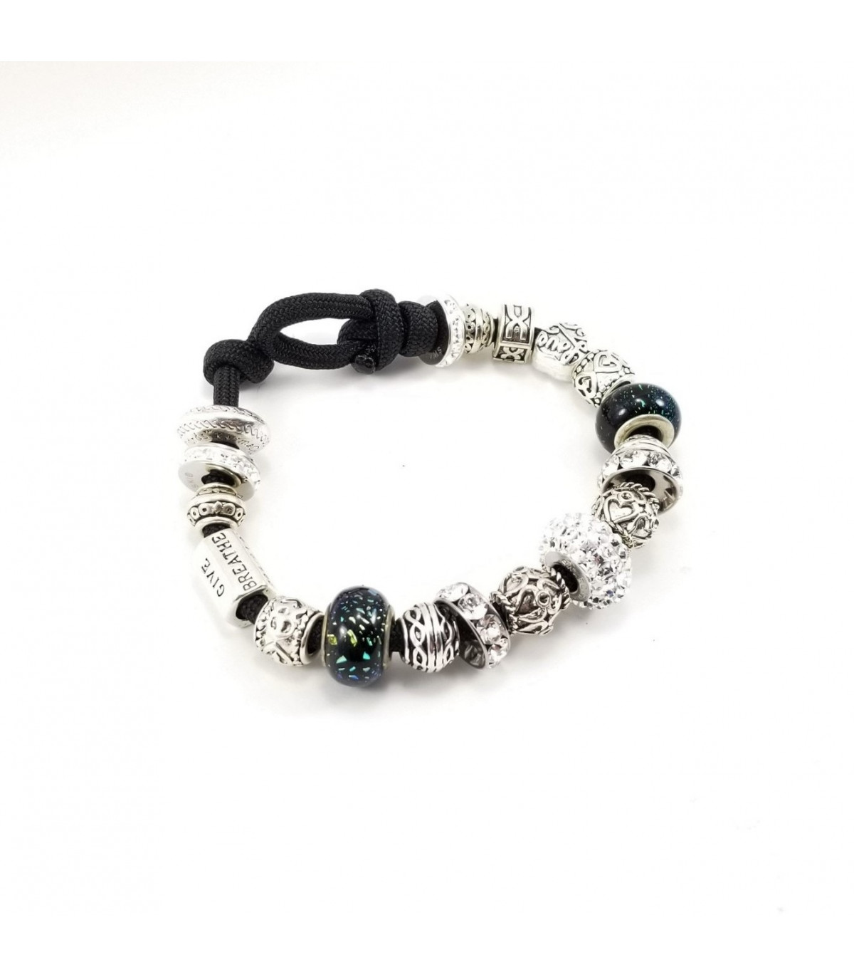 Addition shaver pick up Women's Clear Swarovski Crystals Beads on Black Charm Bracelet